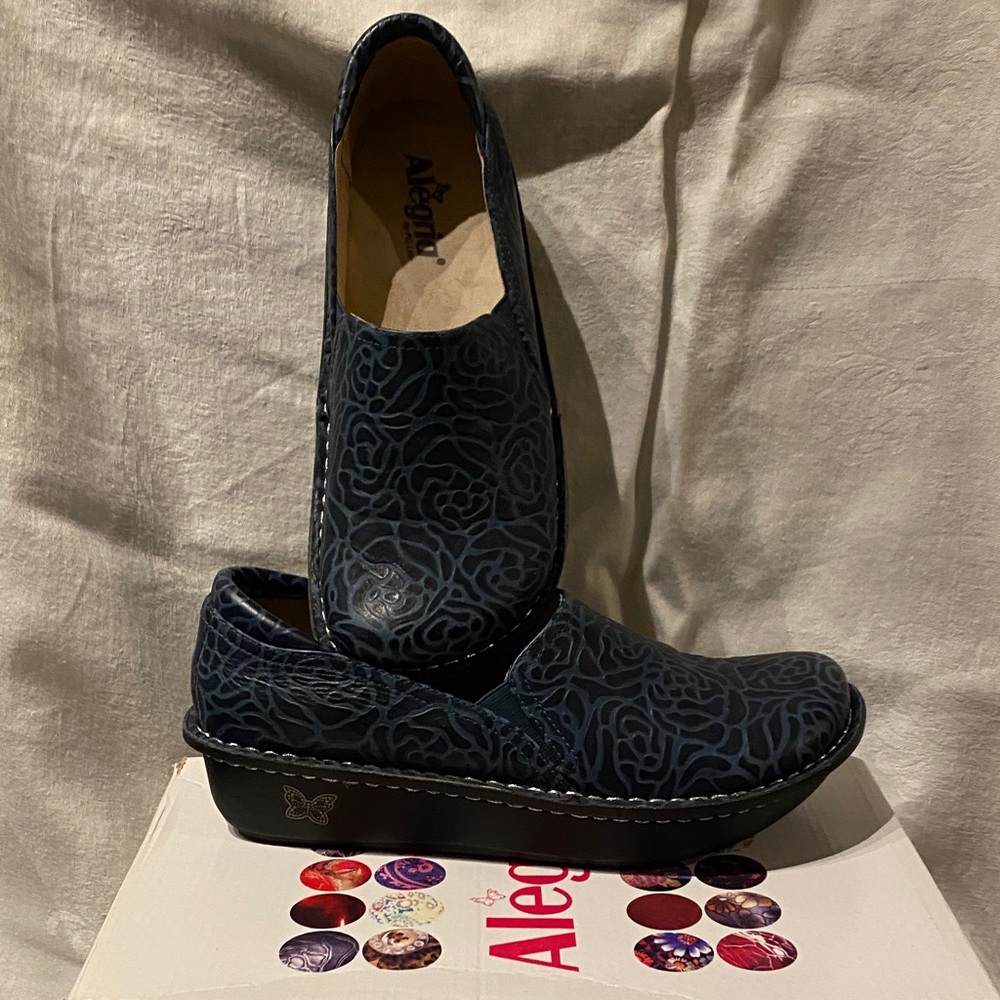 Alegria Navy Floral Slip-On Shoes